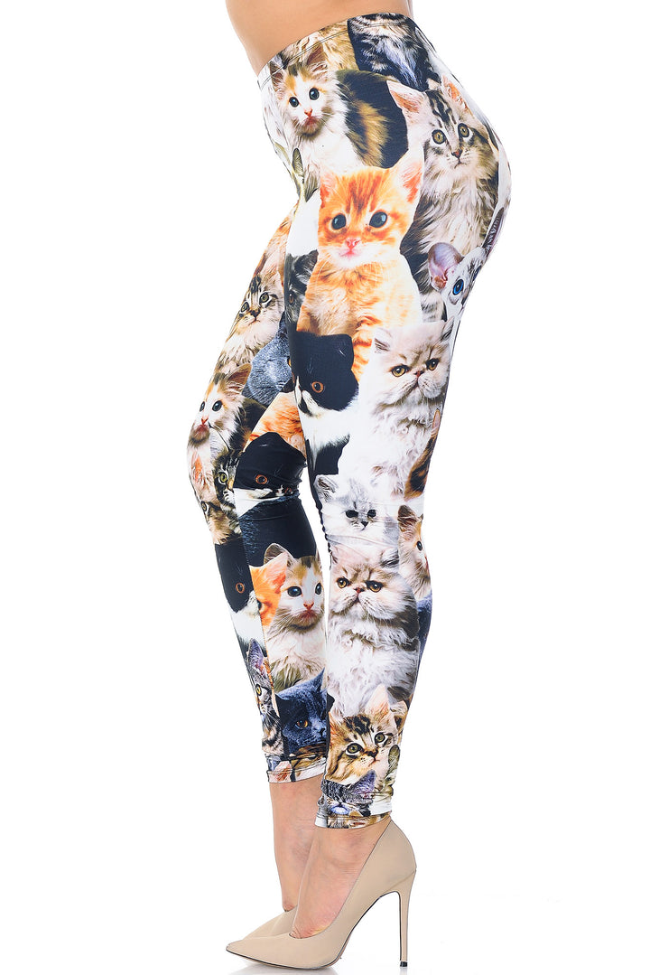 Wholesale Creamy Soft Cat Collage Extra Plus Size Leggings - 3X-5X - USA Fashion