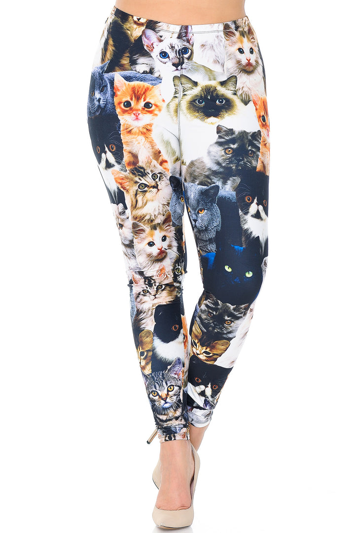 Wholesale Creamy Soft Cat Collage Extra Plus Size Leggings - 3X-5X - USA Fashion