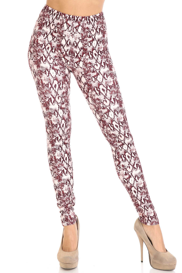 Wholesale Creamy Soft Crimson Snakeskin Extra Plus Size Leggings - 3X-5X - USA Fashion