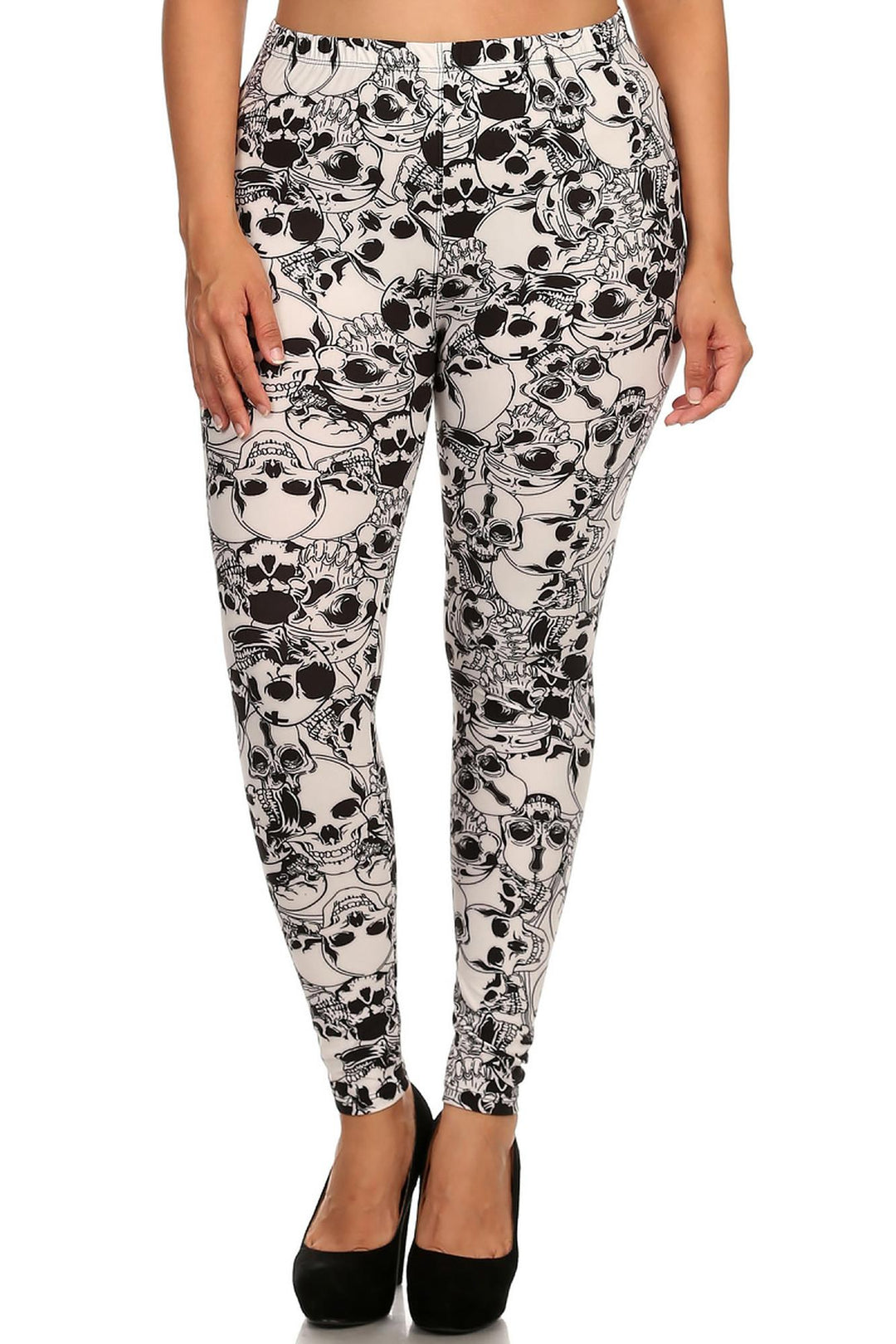 Wholesale Buttery Smooth White Layers of Skulls Extra Plus Size Leggings - 3X-5X