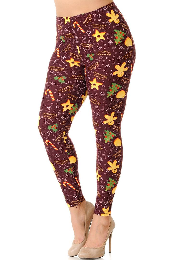 Wholesale Buttery Smooth Merry Christmas Treats and Cookies Extra Plus Size Leggings - 3X-5X