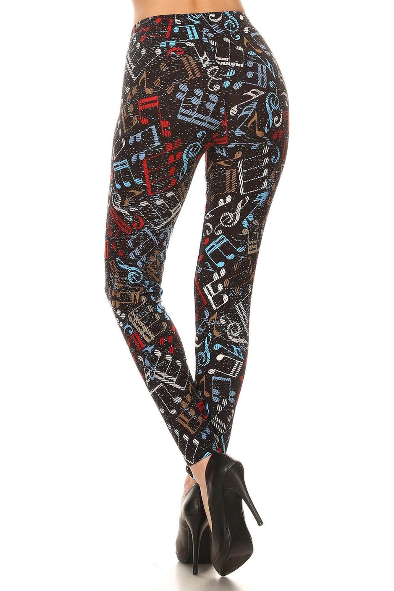 Wholesale Buttery Smooth Colorful Music Note Extra Plus Size Leggings - 2X-4X