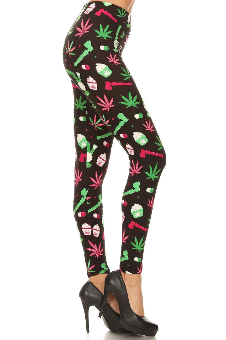 Wholesale Buttery Smooth Marijuana Esprit Extra Plus Size Leggings - 3X-5X