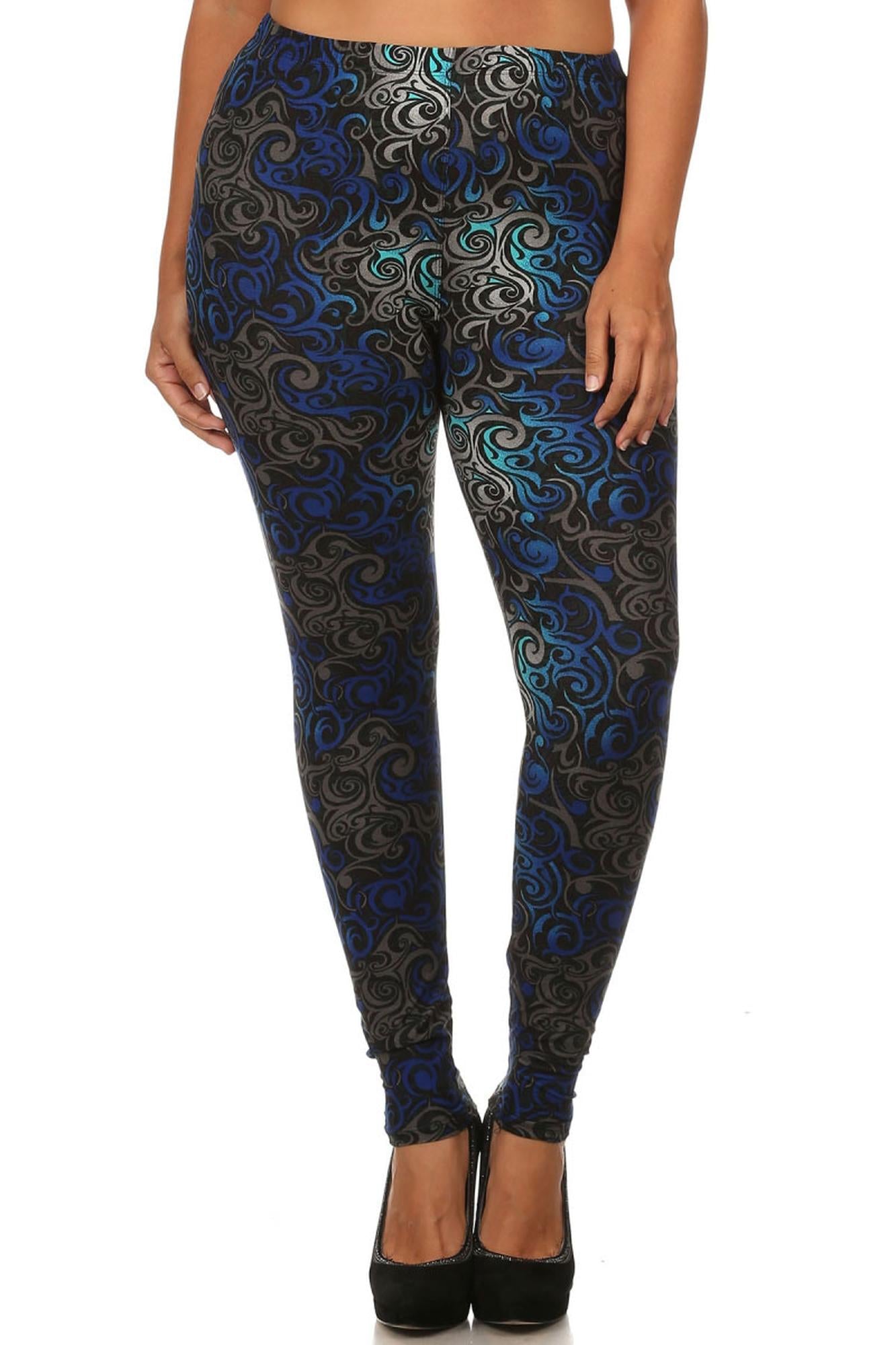 Wholesale Buttery Smooth Blue Tangled Swirl Extra Plus Size Leggings - 3X-5X