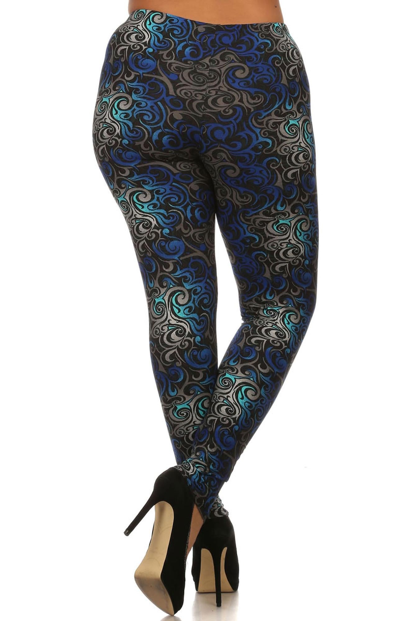 Wholesale Buttery Smooth Blue Tangled Swirl Extra Plus Size Leggings - 3X-5X