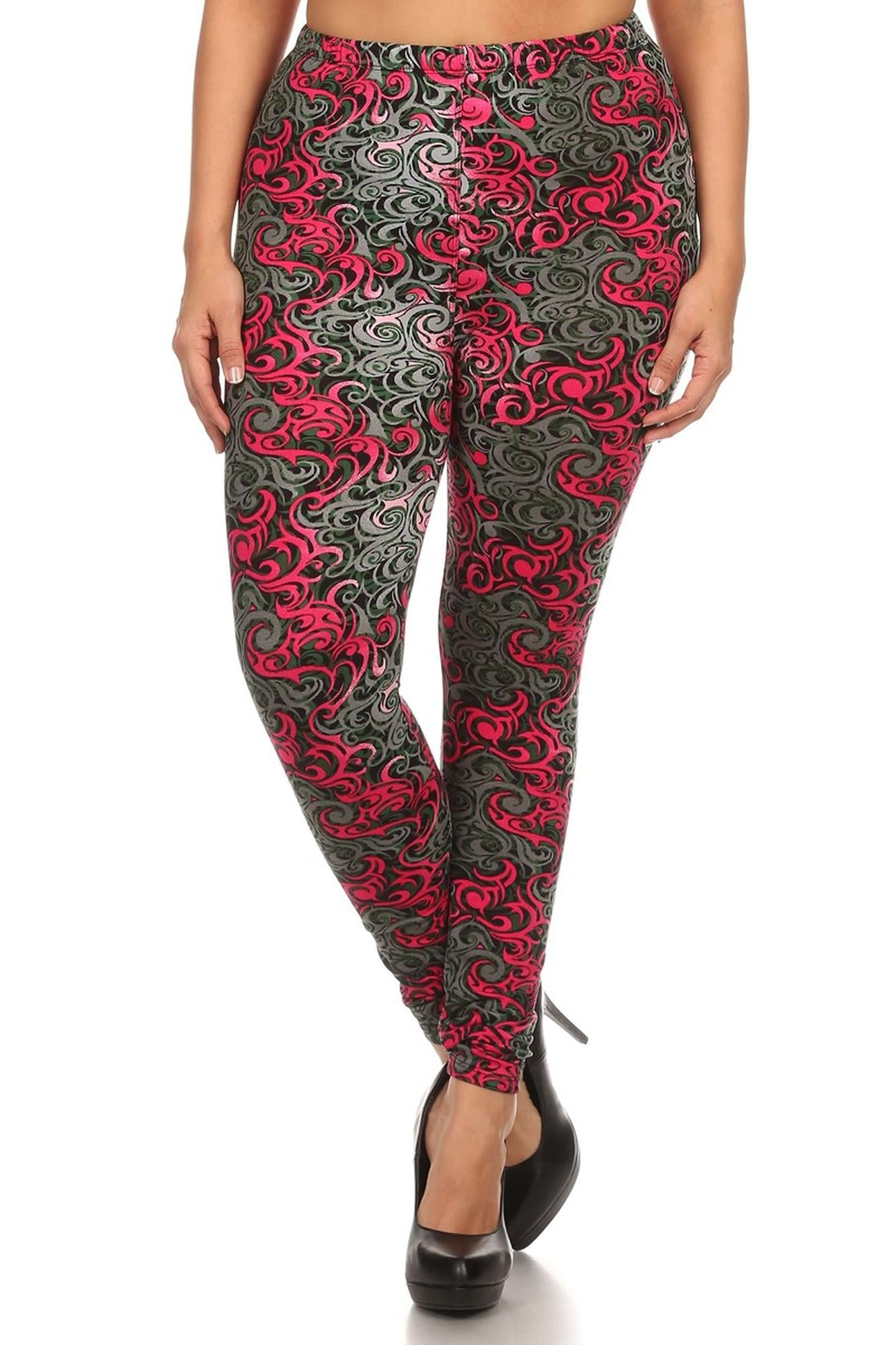 Wholesale Buttery Smooth Fuchsia Tangled Swirl Extra Plus Size Leggings - 3X-5X