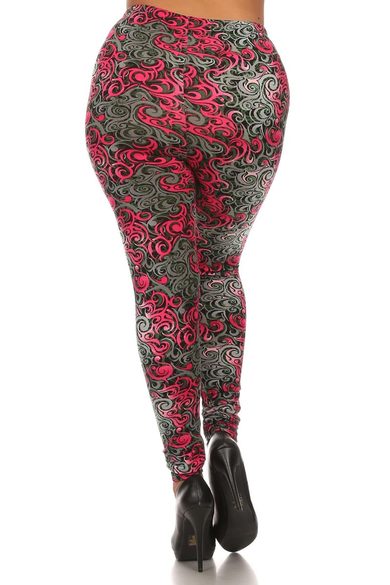 Wholesale Buttery Smooth Fuchsia Tangled Swirl Extra Plus Size Leggings - 3X-5X