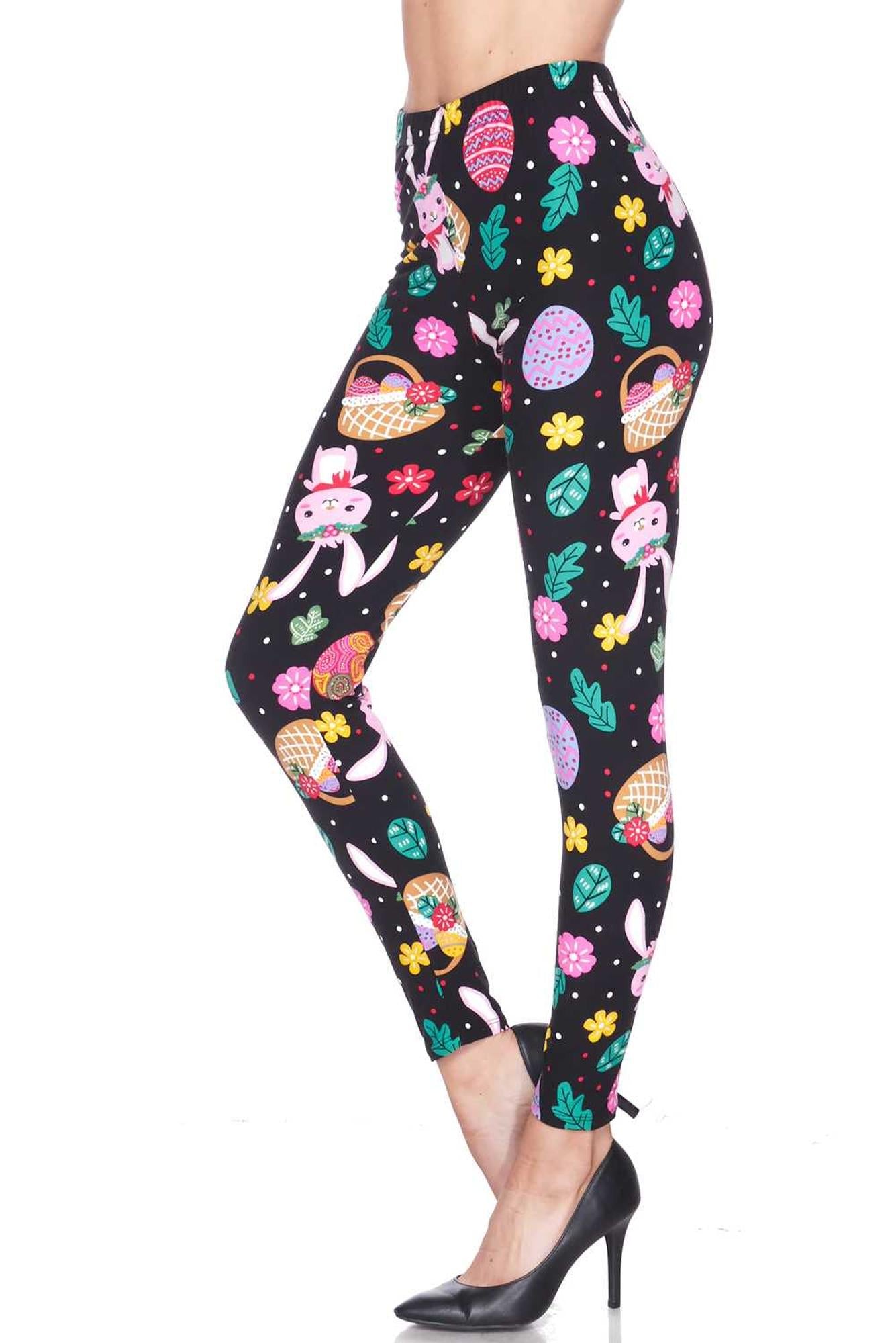 Wholesale Buttery Smooth Cute Bunnies and Easter Egg Extra Plus Size Leggings - 3X-5X