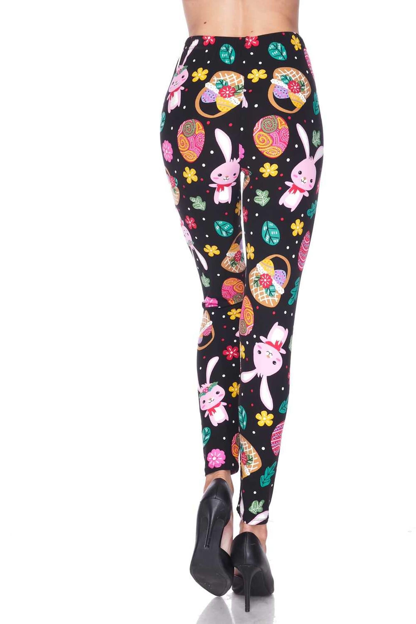 Wholesale Buttery Smooth Cute Bunnies and Easter Egg Extra Plus Size Leggings - 3X-5X