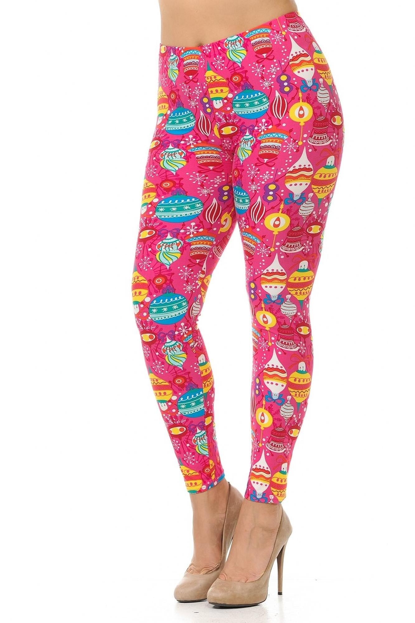 Wholesale Buttery Smooth Pink Christmas Plus Size Leggings - 3X-5X