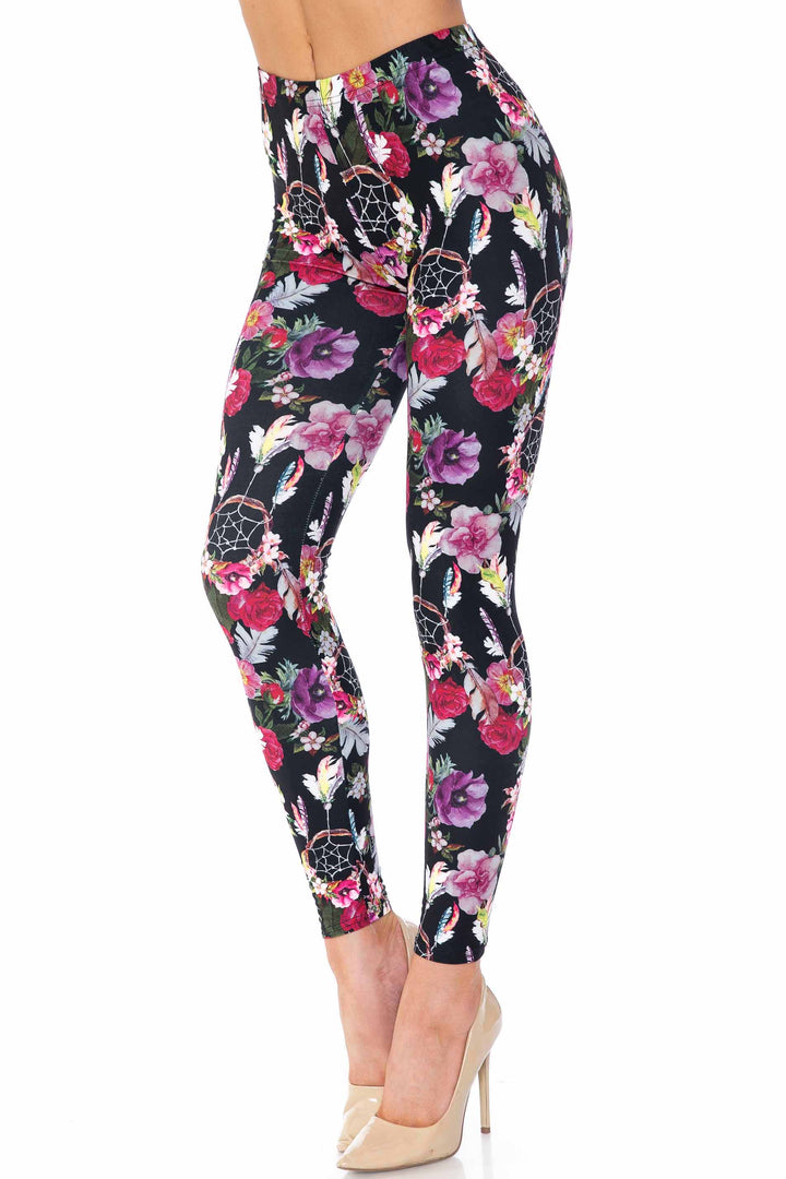 Wholesale Creamy Soft Floral Dreamcatcher Extra Plus Size Leggings - 3X-5X - USA Fashion