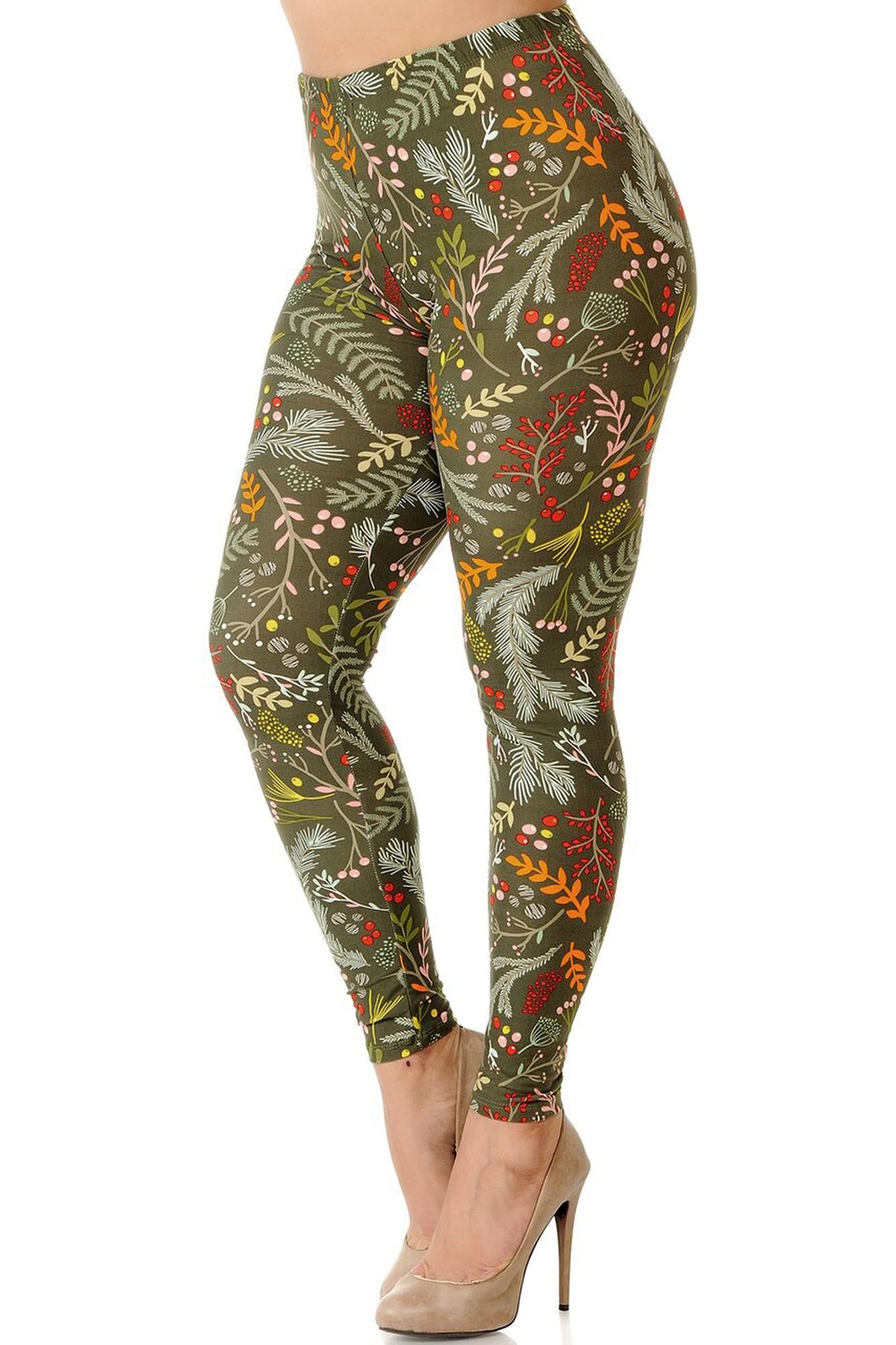Wholesale Buttery Smooth Olive Garden Extra Plus Size Leggings - 3X-5X