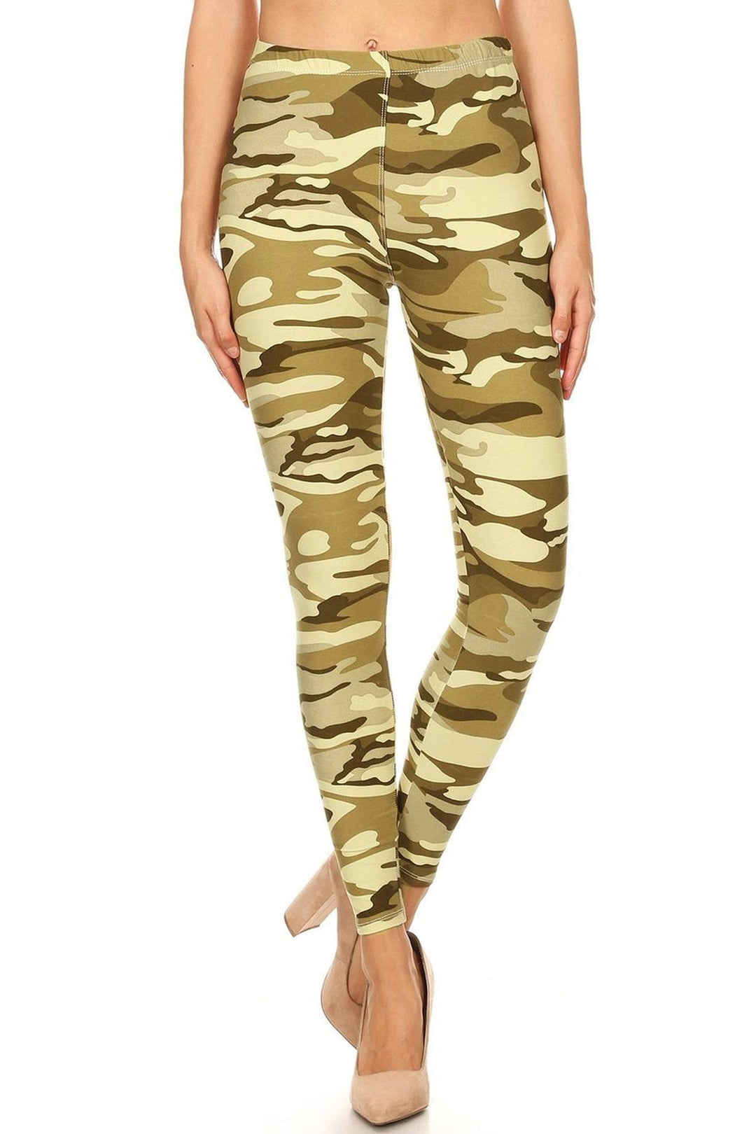 Wholesale Buttery Smooth Light Olive Camouflage Plus Size Leggings - 3X-5X