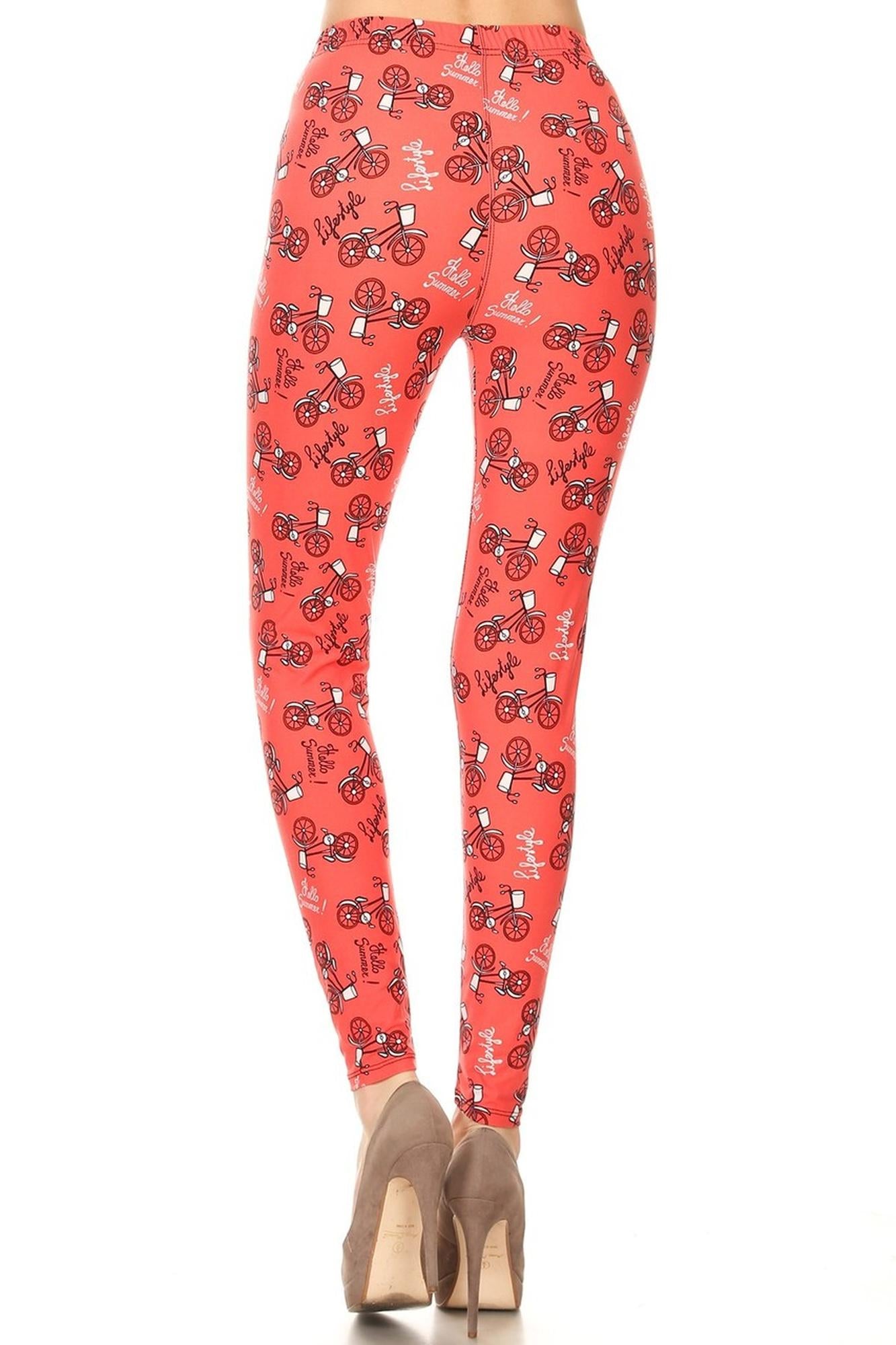 Wholesale Buttery Red Summertime Bicycles Plus Size Leggings - 3X-5X