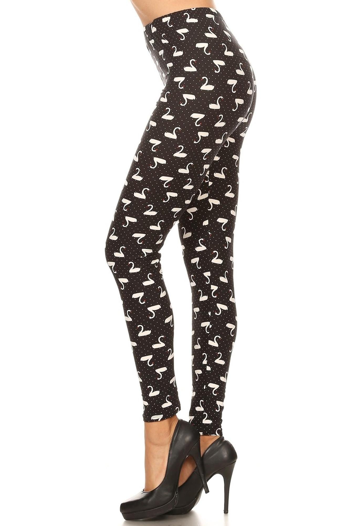 Wholesale Buttery Smooth Polka Dot Swan Plus Size Leggings - 3X-5X