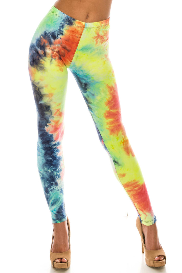 Wholesale Buttery Smooth Summer Yellow Tie Dye Extra Plus Size Leggings - 3X-5X