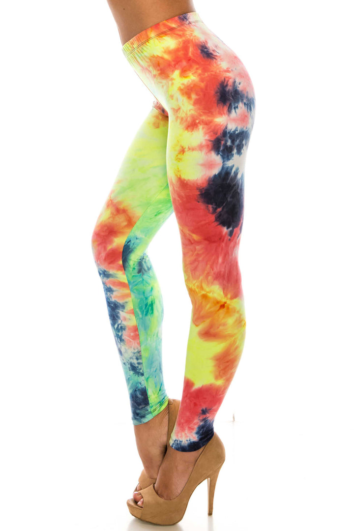 Wholesale Buttery Smooth Summer Yellow Tie Dye Extra Plus Size Leggings - 3X-5X