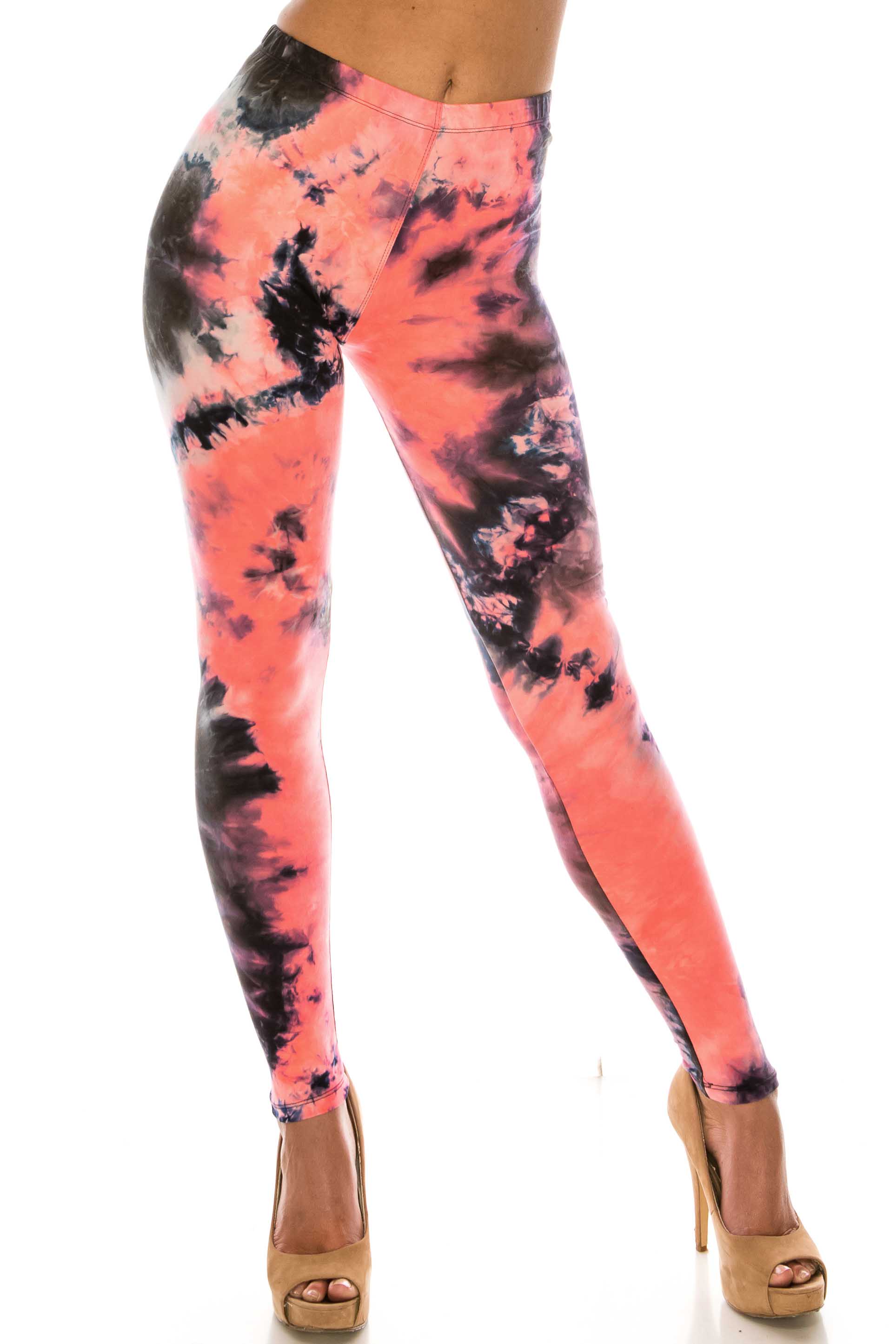 Wholesale Buttery Smooth Coral Tie Dye Extra Plus Size Leggings - 3X-5X
