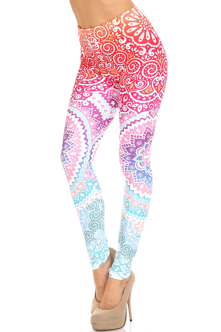 Wholesale Creamy Soft Ombre Mandala Aztec Extra Plus Size Leggings - 3X-5X - USA Fashion