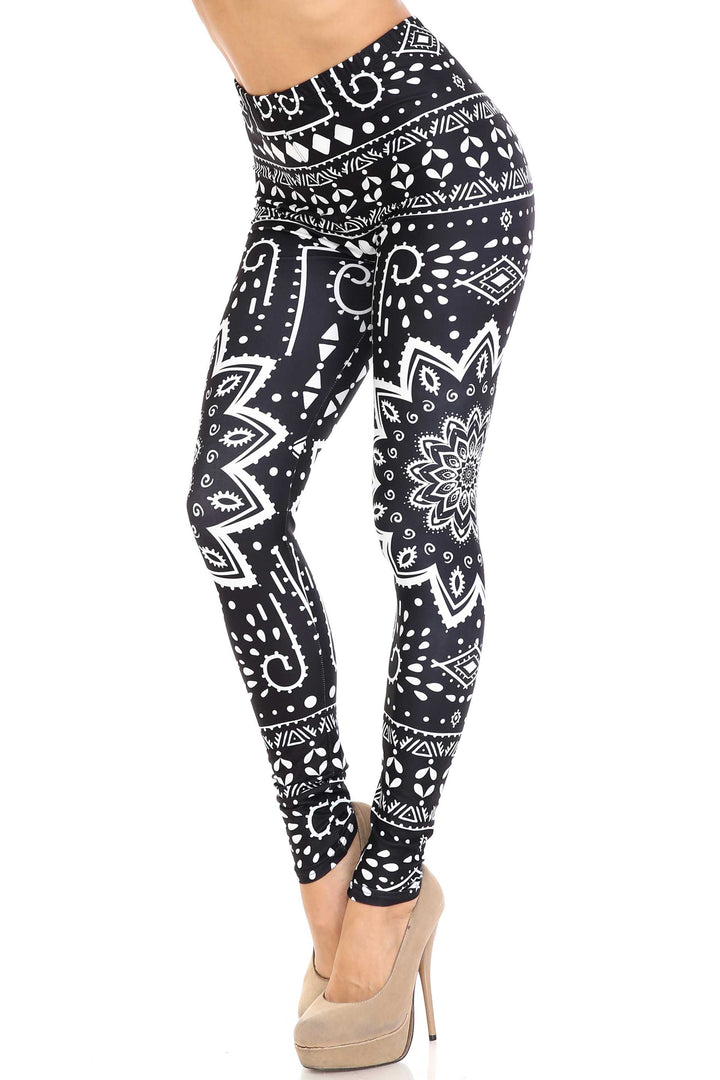 Wholesale Creamy Soft Black Tribal Mandala Extra Plus Size Leggings - 3X-5X - By USA Fashion