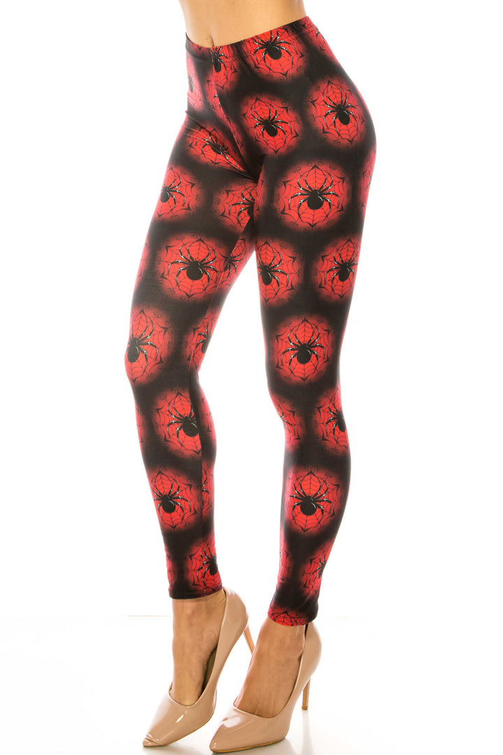 Wholesale Creamy Soft Black Widow Spider Web Extra Plus Size Leggings - 3X-5X - USA Fashion