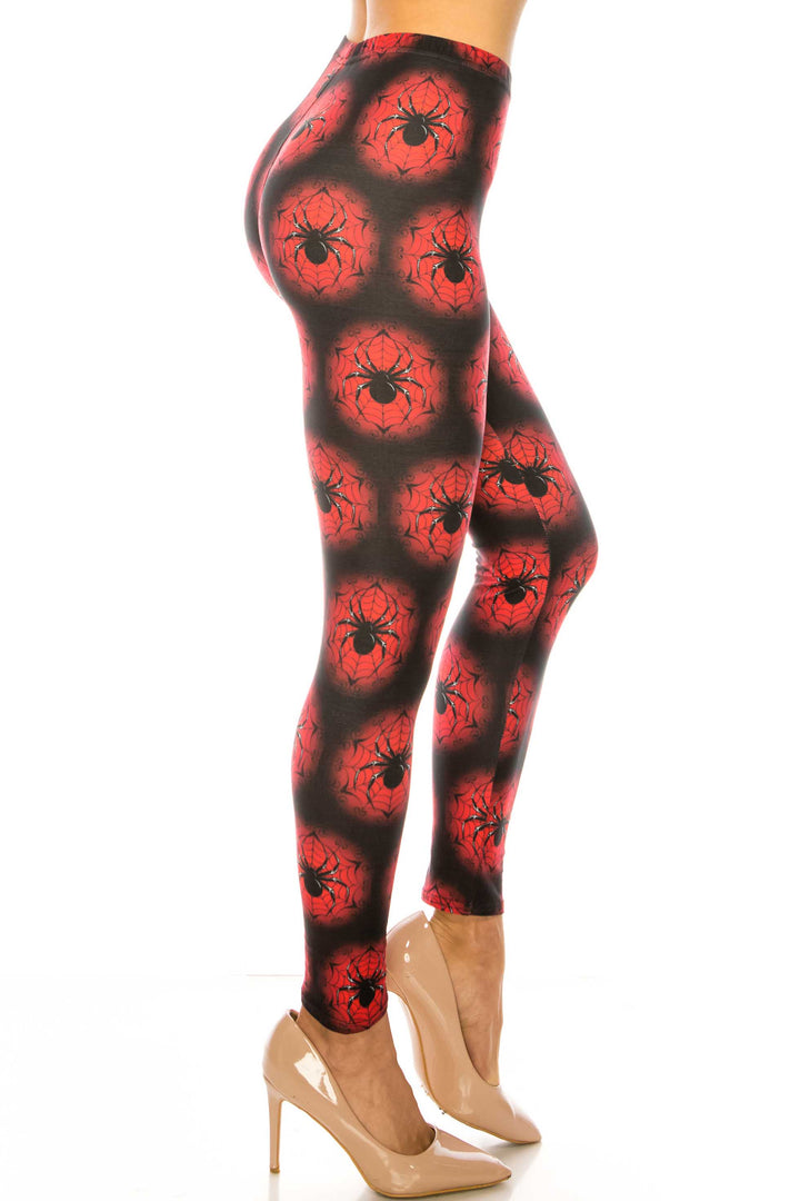 Wholesale Creamy Soft Black Widow Spider Web Extra Plus Size Leggings - 3X-5X - USA Fashion