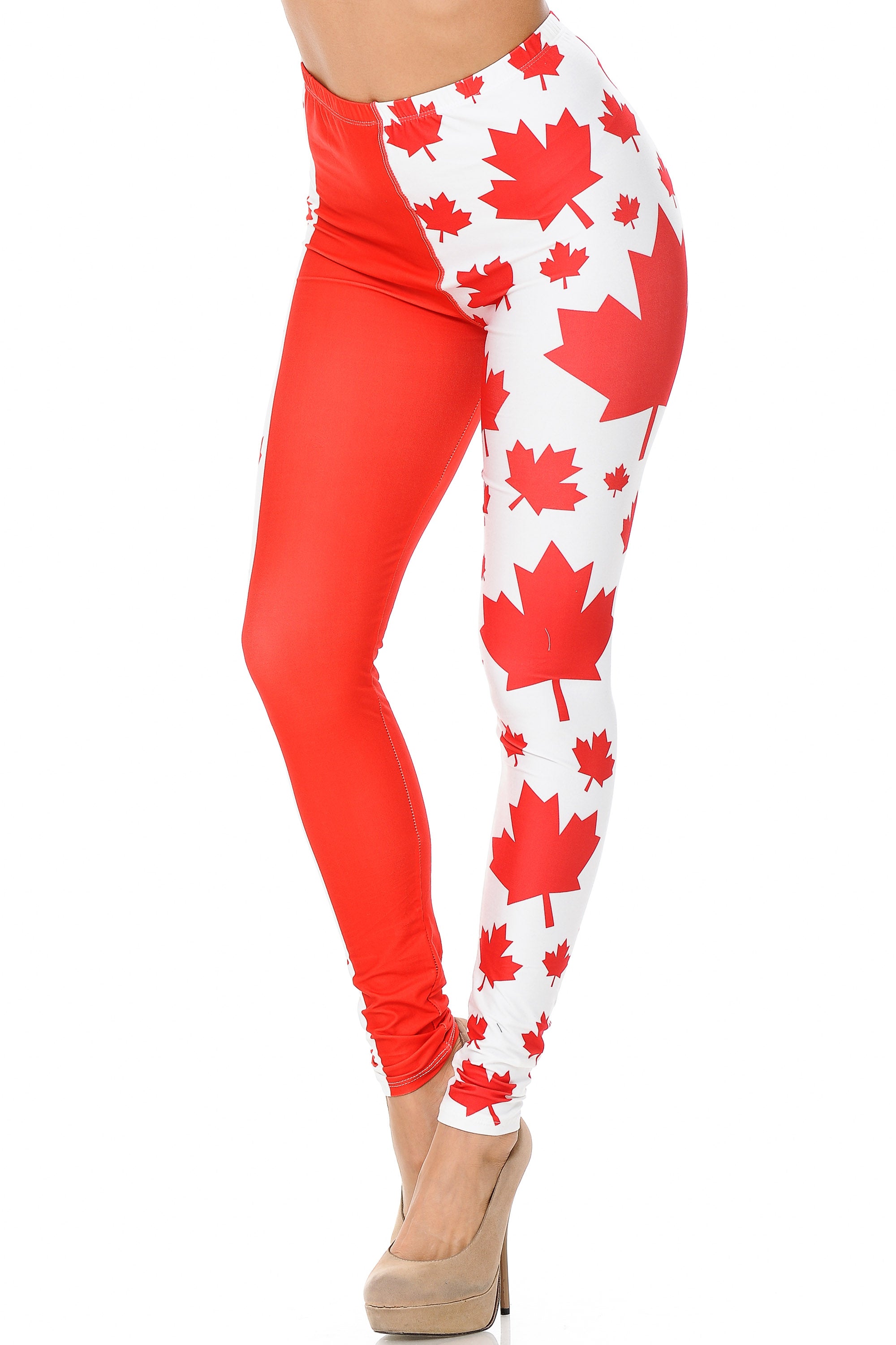 Wholesale Creamy Soft Canadian Flag Extra Plus Size Leggings - 3X-5X