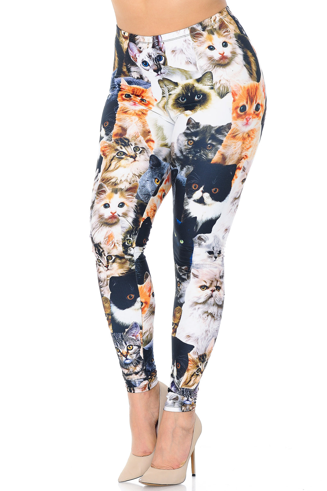 Wholesale Creamy Soft Cat Collage Extra Plus Size Leggings - 3X-5X - USA Fashion