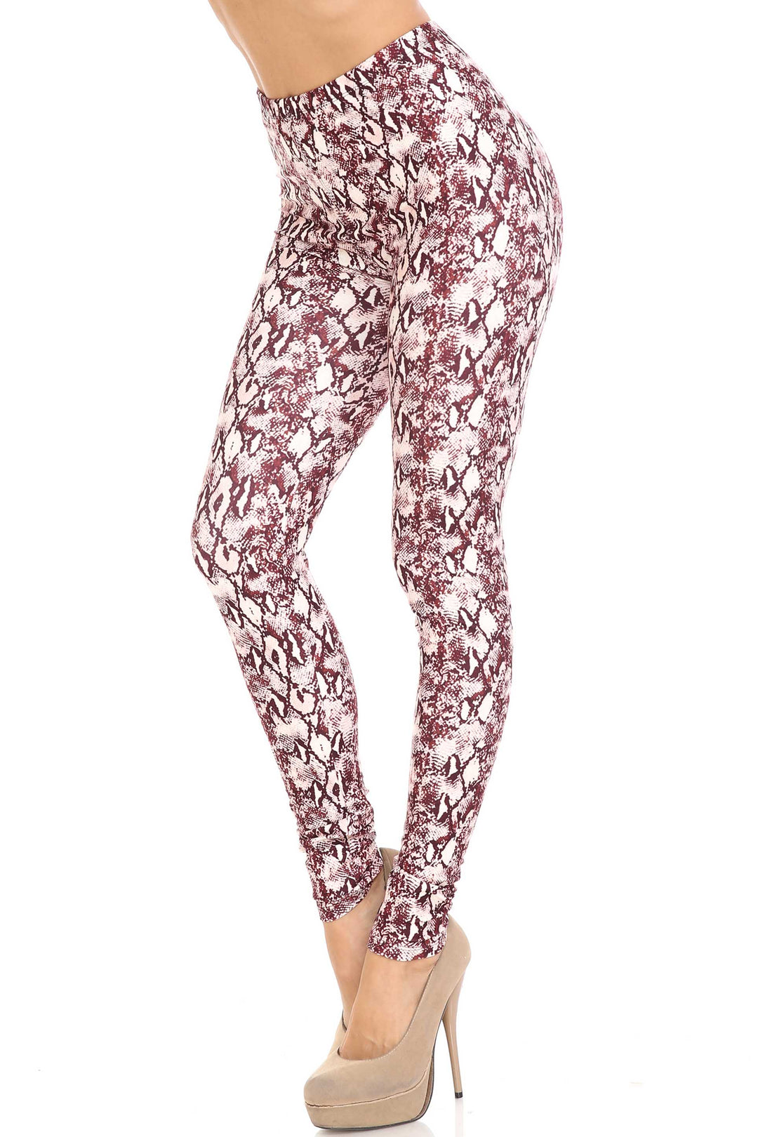 Wholesale Creamy Soft Crimson Snakeskin Extra Plus Size Leggings - 3X-5X - USA Fashion