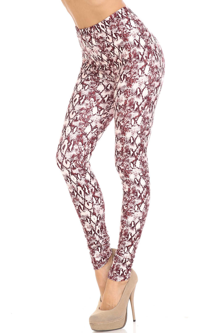 Wholesale Creamy Soft Crimson Snakeskin Extra Plus Size Leggings - 3X-5X - USA Fashion
