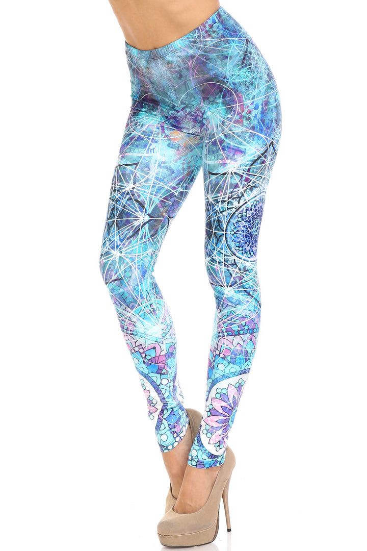 Wholesale Creamy Soft Cyan Mandala Extra Plus Size Leggings - 3X-5X - USA Fashion