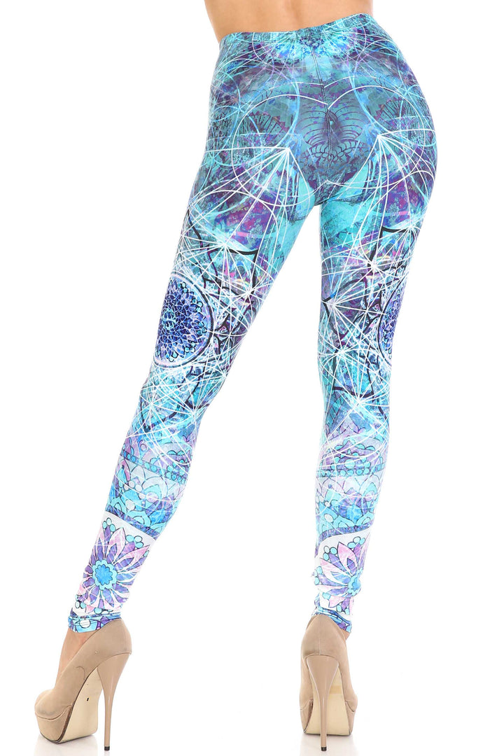 Wholesale Creamy Soft Cyan Mandala Extra Plus Size Leggings - 3X-5X - USA Fashion