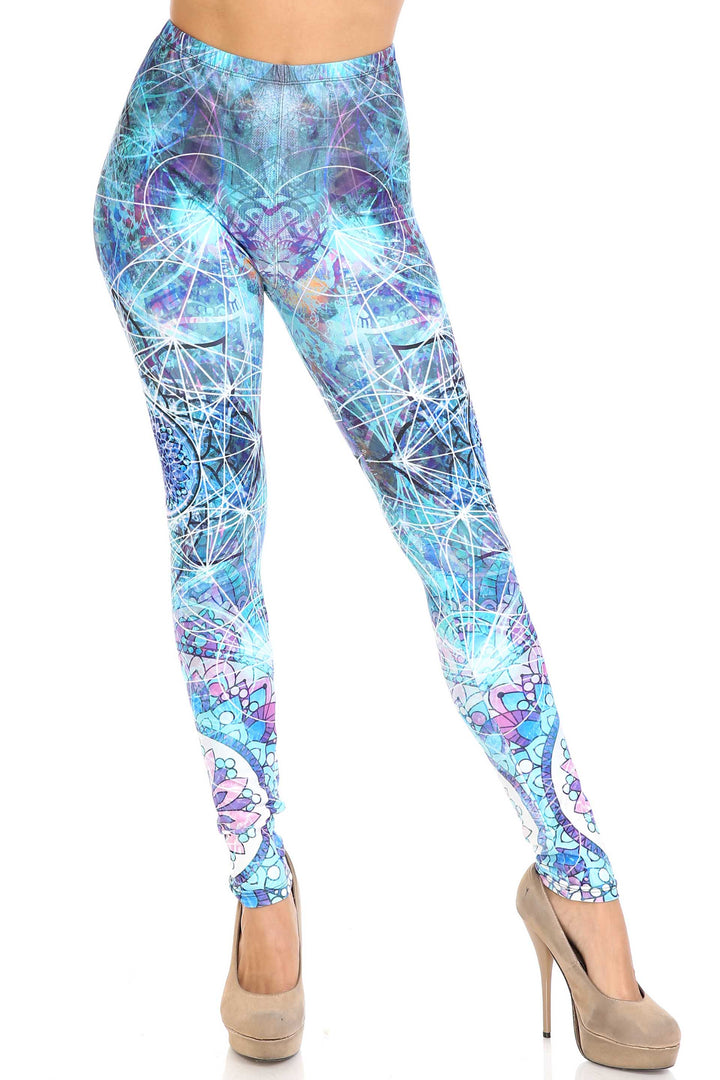 Wholesale Creamy Soft Cyan Mandala Extra Plus Size Leggings - 3X-5X - USA Fashion