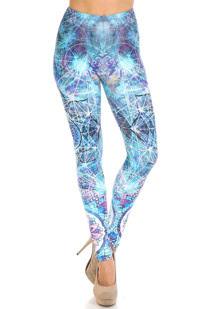 Wholesale Creamy Soft Cyan Mandala Extra Plus Size Leggings - 3X-5X - USA Fashion