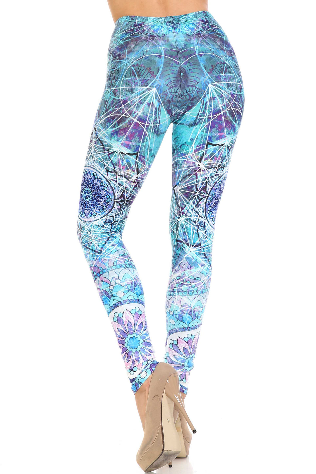 Wholesale Creamy Soft Cyan Mandala Extra Plus Size Leggings - 3X-5X - USA Fashion