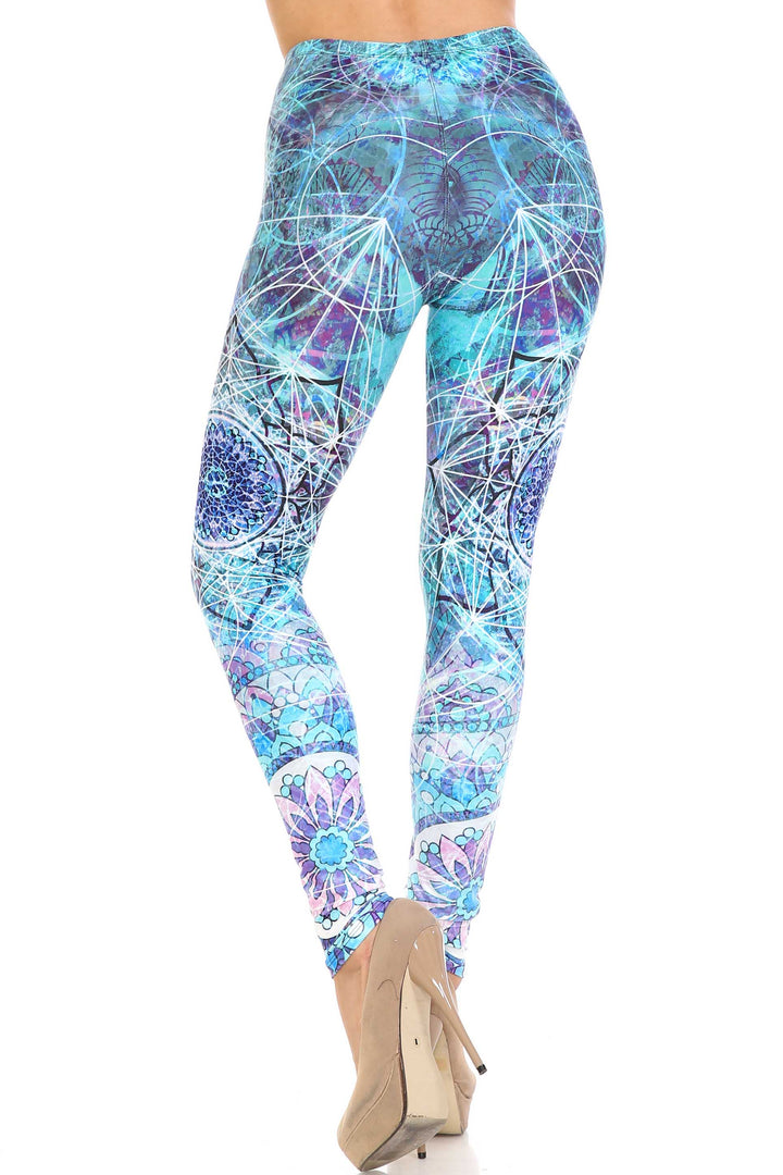 Wholesale Creamy Soft Cyan Mandala Extra Plus Size Leggings - 3X-5X - USA Fashion