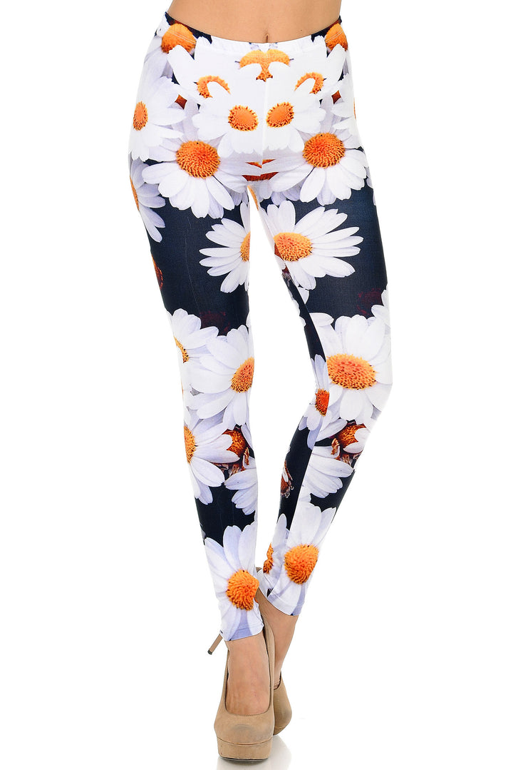 Wholesale Creamy Soft Daisy Bunch Extra Plus Size Leggings - 3X-5X - USA Fashion