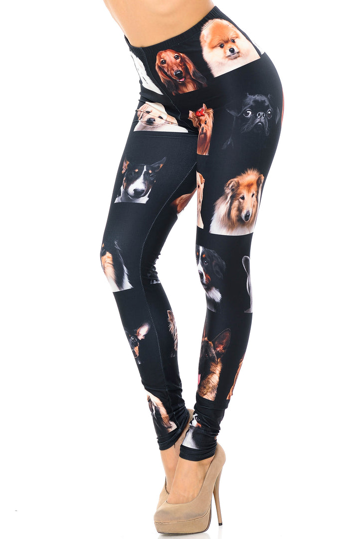 Wholesale Creamy Soft Cute Puppy Dog Faces Extra Plus Size Leggings - 3X-5X - Version 2 - USA Fashion