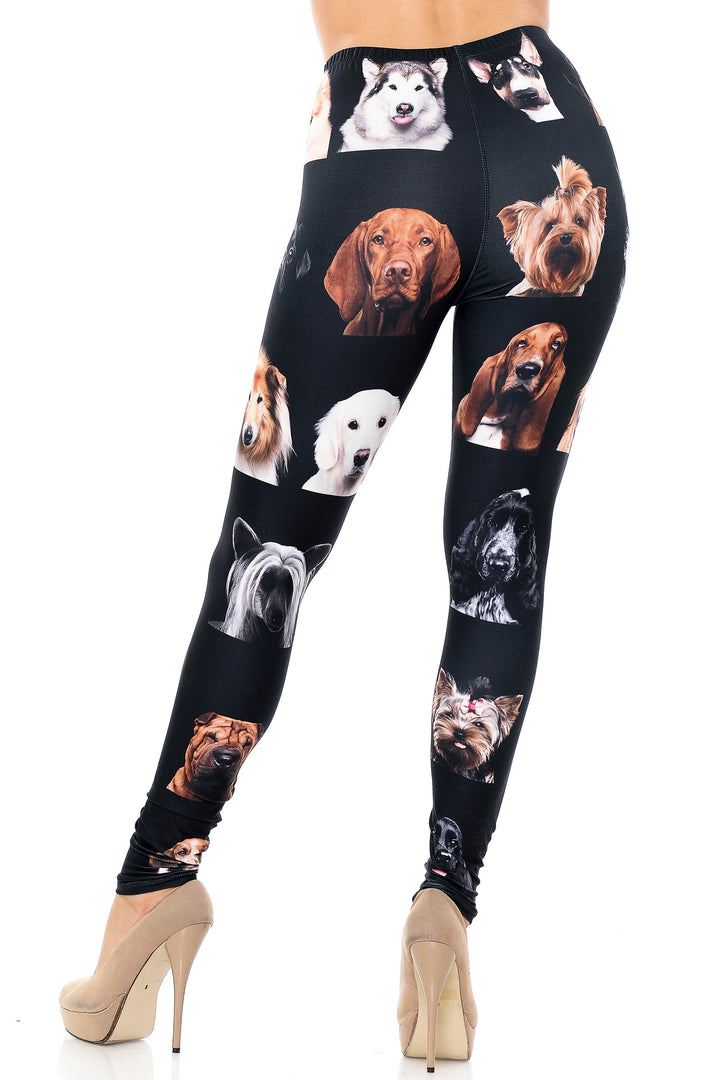 Wholesale Creamy Soft Cute Puppy Dog Faces Extra Plus Size Leggings - 3X-5X - Version 2 - USA Fashion