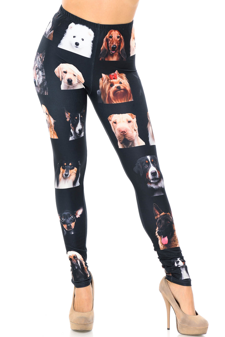 Wholesale Creamy Soft Cute Puppy Dog Faces Extra Plus Size Leggings - 3X-5X - Version 2 - USA Fashion