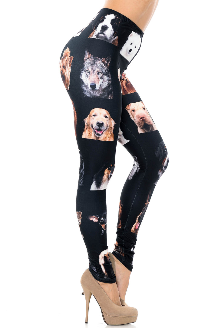 Wholesale Creamy Soft Cute Puppy Dog Faces Extra Plus Size Leggings - 3X-5X - Version 2 - USA Fashion