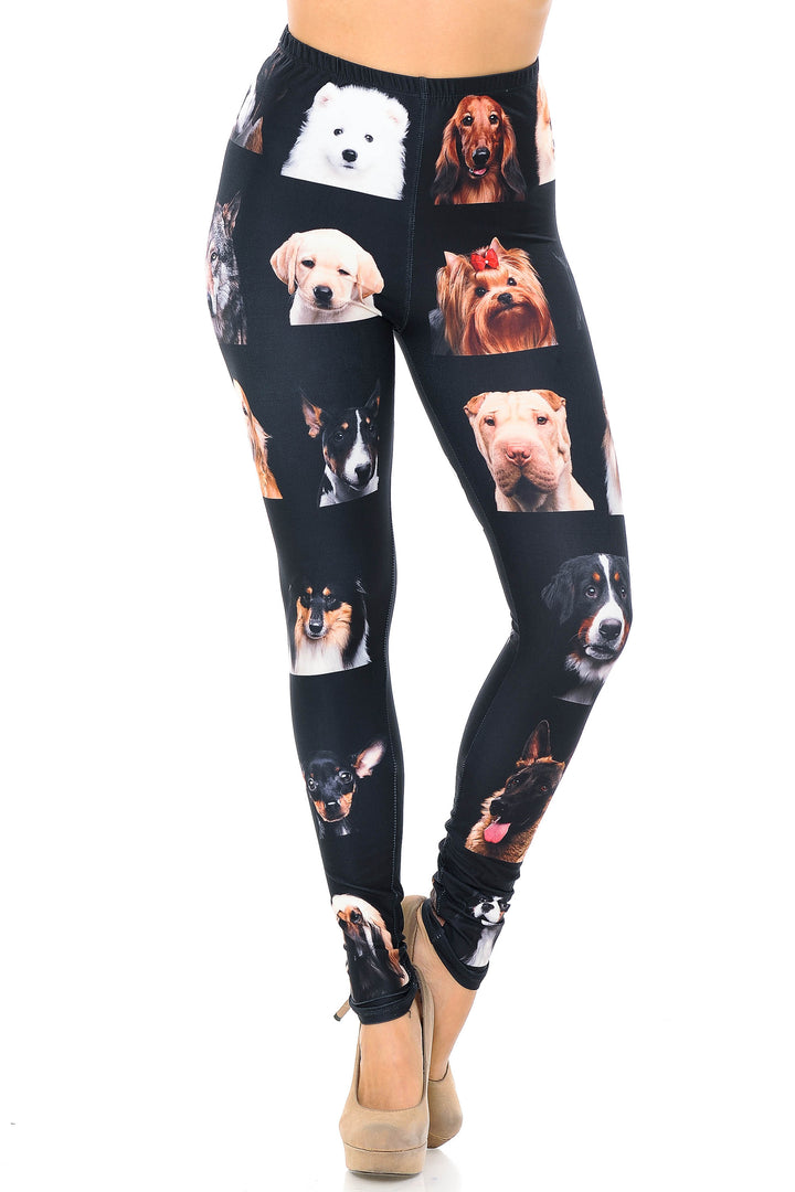 Wholesale Creamy Soft Cute Puppy Dog Faces Extra Plus Size Leggings - 3X-5X - Version 2 - USA Fashion