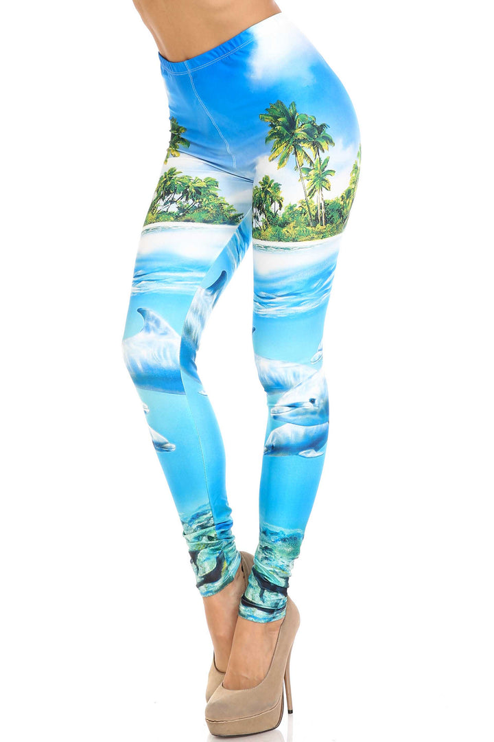 Wholesale Creamy Soft Dolphin Paradise Extra Plus Size Leggings - 3X-5X - By USA Fashion