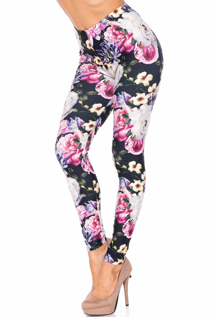 Wholesale Creamy Soft Floral Garden Bouquet Extra Plus Size Leggings - 3X-5X - USA Fashion