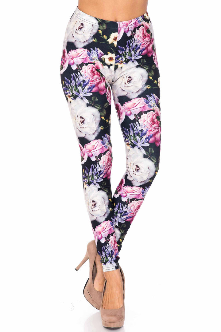 Wholesale Creamy Soft Floral Garden Bouquet Extra Plus Size Leggings - 3X-5X - USA Fashion