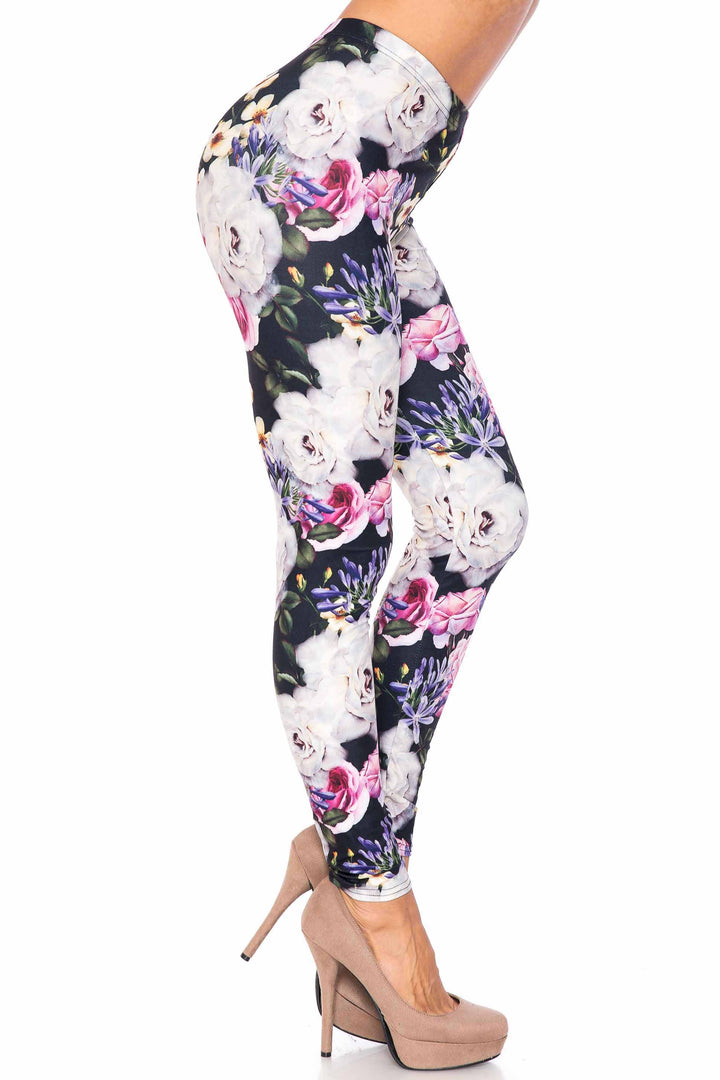Wholesale Creamy Soft Floral Garden Bouquet Extra Plus Size Leggings - 3X-5X - USA Fashion
