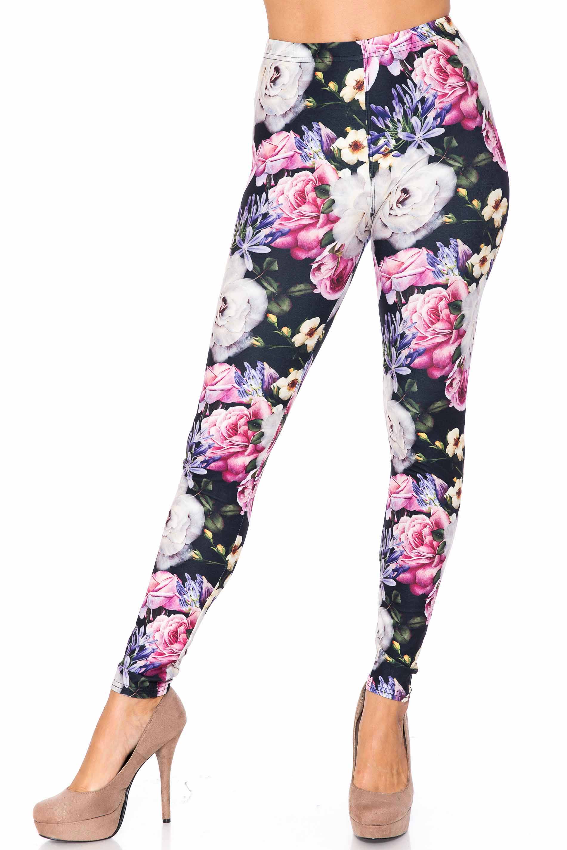 Wholesale Creamy Soft Floral Garden Bouquet Extra Plus Size Leggings - 3X-5X - USA Fashion
