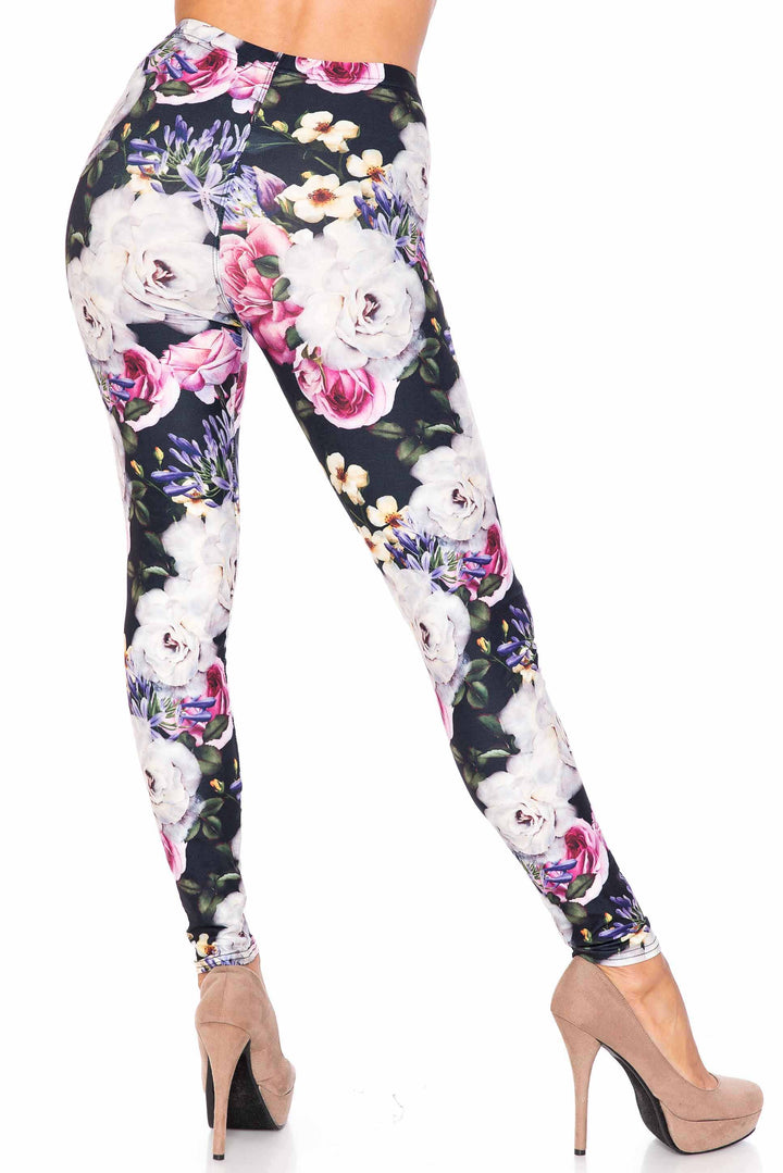 Wholesale Creamy Soft Floral Garden Bouquet Extra Plus Size Leggings - 3X-5X - USA Fashion