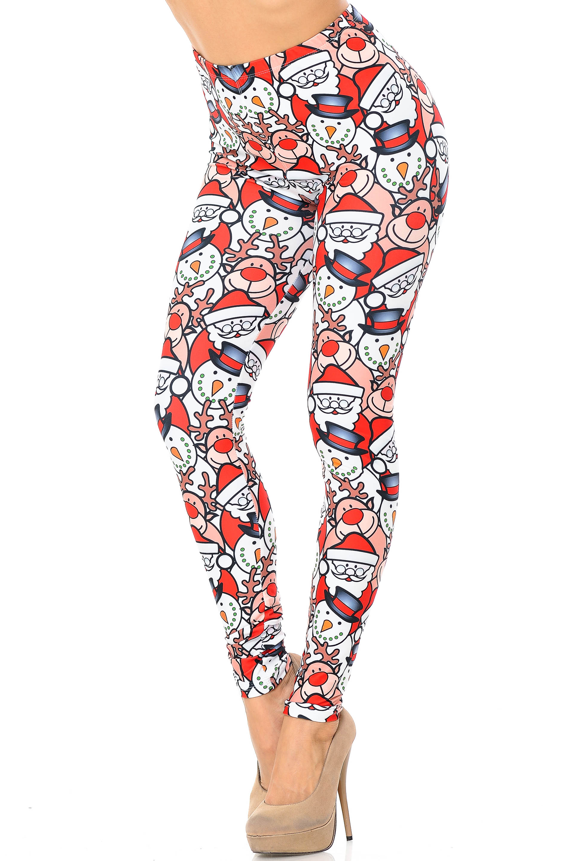 Wholesale Creamy Soft Frosty Santa Rudolph Extra Plus Size Leggings - 3X-5X - USA Fashion