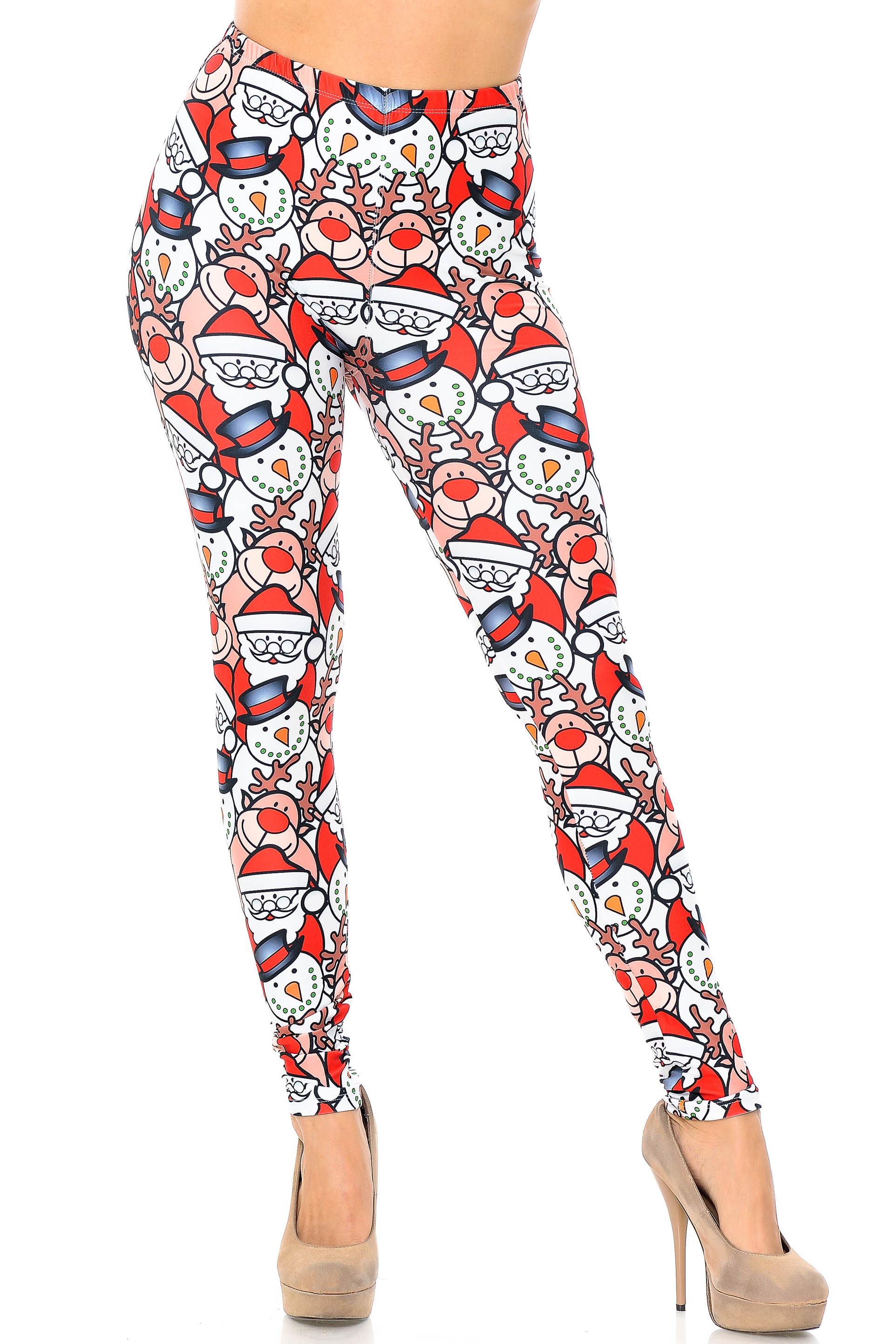 Wholesale Creamy Soft Frosty Santa Rudolph Extra Plus Size Leggings - 3X-5X - USA Fashion